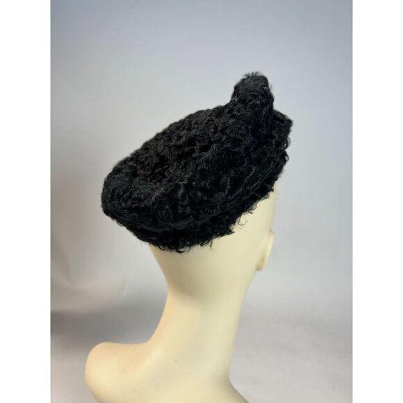 Vintage Hazel Eller Custom Black Persian Lamb Beret Hat - Picture 16 of 16